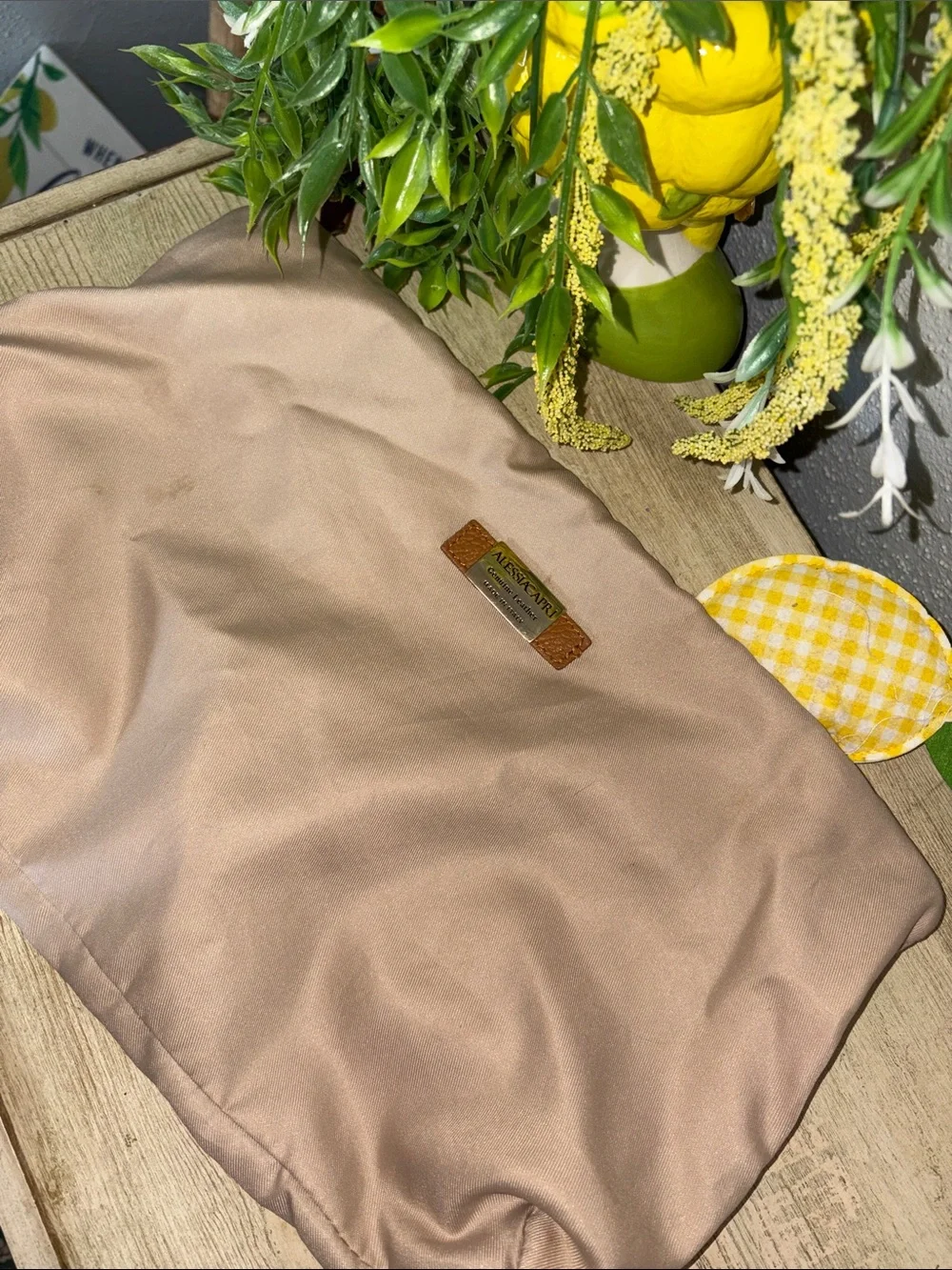 Upcycle Handpainted Alesia Capri Tan Leather Tote with Lavender Floral Accent